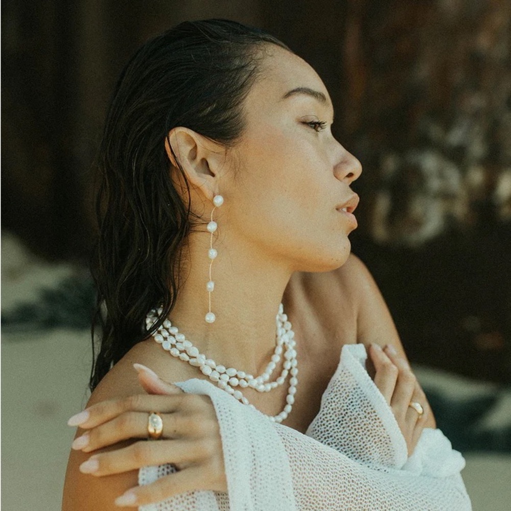 ANTHEA BRIDAL Briza Pearl Drop Earrings in Gold